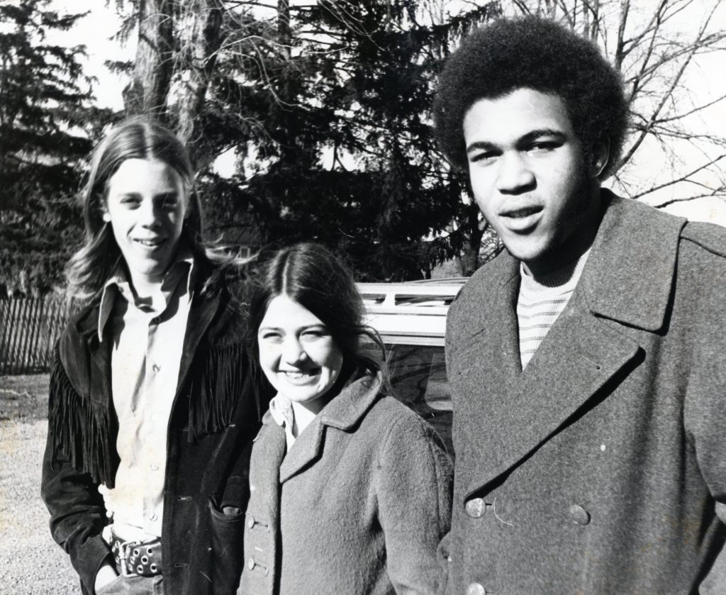 Copy of Identified Student Group (L-R) Blair Sibley, Joan Garner, Barrett Nnoka - Photographer David Livshin - Jan 15, 1971